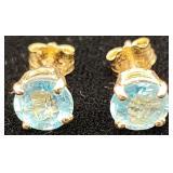 Pair of Vintage 14K & Blue Topaz Stud Earrings
