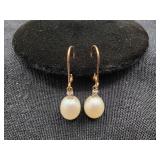 Fine Vint. 10K, Diamond & Cultured Pearl Earrings