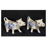 Vintage 2 Delft Blue Style Cow Creamers