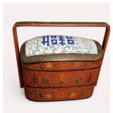 Vintage Chinese Red Lacquer Tiered Wedding Box