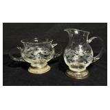 Vintage Etched Crystal & Sterling Creamer & Sugar