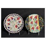 Vintage 2 Hand-Painted Turkish Ceramic Plates