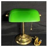Vintage Banker's Lamp W/Emerald Green Shade