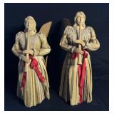 Vintage 2 Large Wood & Reed Folk Art Angels