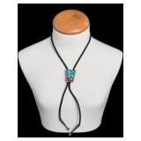 Vintage Sterling Turquoise & Coral Navajo Bolo Tie