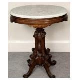 Antique Victorian Oval Marble-Top Walnut Table