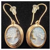 Pair of Carved Mother of Pearl & 9K Gold Earrings