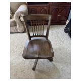 Antique Oak & Iron Adjustible Desk Chair