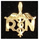 Vintage Bright-Cut 14K Gold Nurse's Caduceus Charm