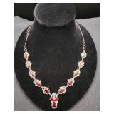 Vint. Bohemian Garnet, Crystal & Sterling Necklace