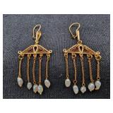 Fine 18K Gold & Pearl Egyptian Chandelier Earrings