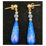 Vintage 14K Gold & Lapis Lazuli Teardrop Earrings
