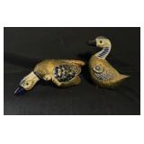 Vtg Mexican Ceramic & Brass Duck Figurines