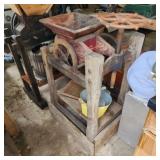 Antique Mechanical Cider Mill with Red Hopper