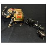 Vintage 4 Hand-Carved Wooden Elephant's