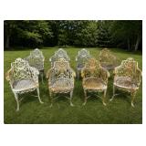 8 Antique Robert Wood Cast Iron Garden Chairs
