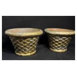 Vintage 2 Terraccotta Clay Basketweave Planters