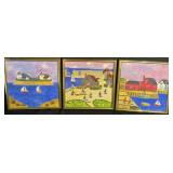 Vtg 3 Hilda Kaihlanen Original Folk Art Paintings