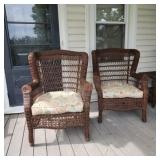2 Faux Rolled Wicker Armchairs with Steel Frames
