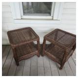 2 Faux Rolled Wicker End / Low Tables