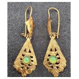 18K Gold & Green Agate Egyptian Revival Earrings