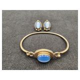 Vintage Sterling & Blue Cat's Eye Demi-Parure Set