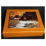 Vintage Wooden Trinket Box W/ Ceramic Tile