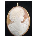 Vintage Signed Carved Sardonyx Shell & 18K Cameo