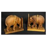 Vintage Hand Carved Wooden Elephant Bookends
