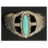 Antique Sterling & Turquoise 'Bell' Cuff Bracelet