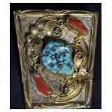 Vintage Sterling & Gold Navajo Bolo Tie Slide