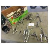 Assorted gear pullers and hones with box of bolts