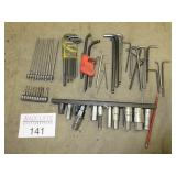 Assorted Allen wrenches, tool rack, bits, kex keys