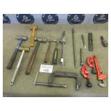 C-clamp, pipe cutter, 10' pipe wrench, collet