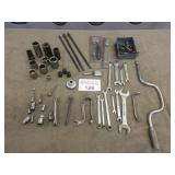 Assorted wrenches, sockets, extensions, nuts, etc