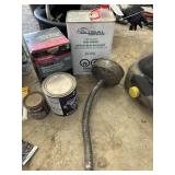 Oil change tubs, funnels, booster cables,