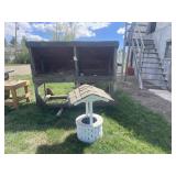 Wood Rabbit Hutch and Yard Wishing Well