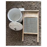Antique Glass Washboard, Enamal Pot