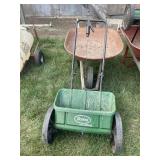 Metal Wheel Barrow w/ Scotts Grass Seeder