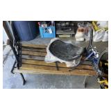 2 Wood Yard Benches & 4 Brown Metal Seats