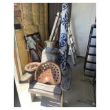 Wooden Chair,Cream Can, Deck Mat & Tractor Seat