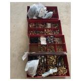 4 Red Metal Boxes W/ Assortment Of Copper &