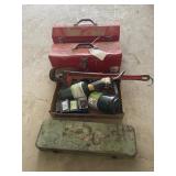 2 Red Tool Boxes W/ Assorted Tools & Drill Bits,