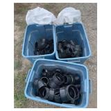3 Blue Bins & 2 White Bags Of Various Plastic