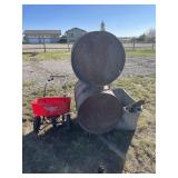 Bin W/ Several Garage Door Springs, Fert. Spreader