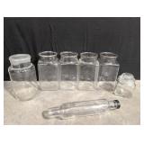 Glass rolling pin with one cap for end missing,