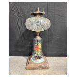Vintage Glass Oil lamp with flowers on bottom and