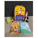 Dr Suess backpack, plush, pin and books