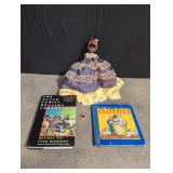 Black Americana Doll, book, and pin