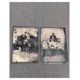 2 tintype photos, babies and donkey CA 1880
